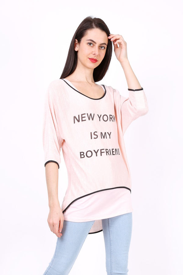 T-Shirt uni à manches mi-longue NEW YORK Rose