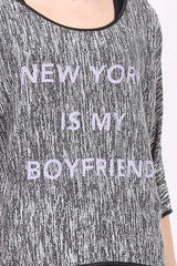 T-Shirt uni à manches mi-longue NEW YORK Noir