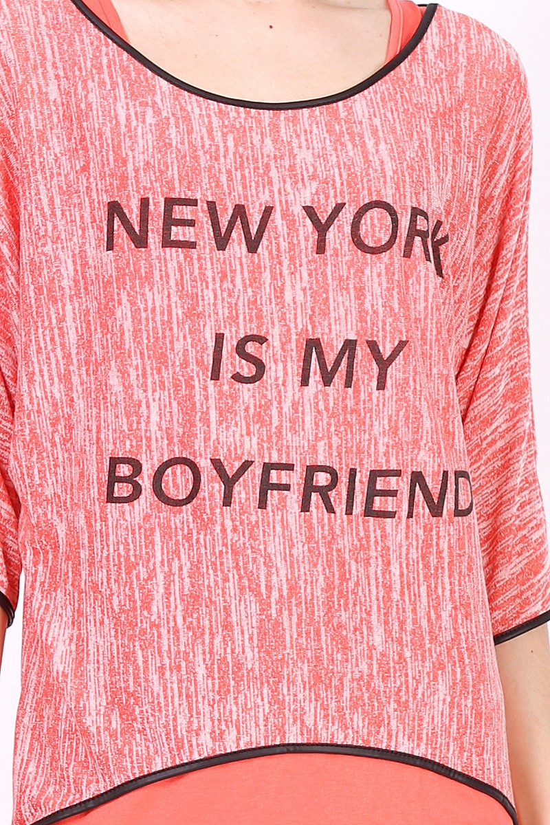 T-Shirt uni à manches mi-longue NEW YORK Saumon
