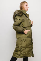 Manteau long à capuche avec fourrure CLARA kaki