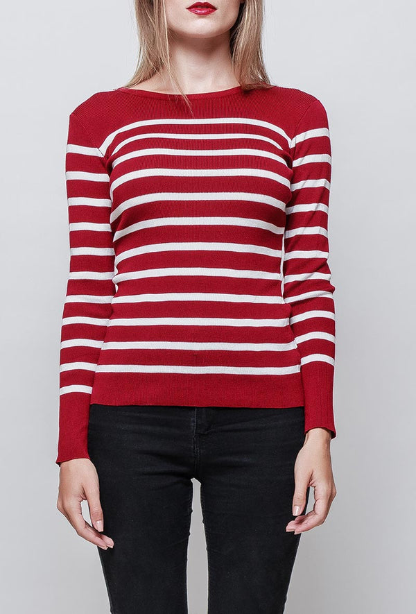 Pull marinière MELLA col rond rouge