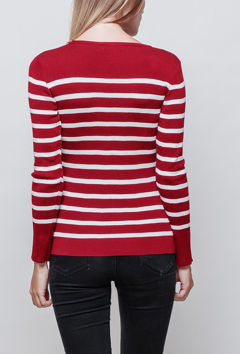Pull marinière MELLA col rond rouge