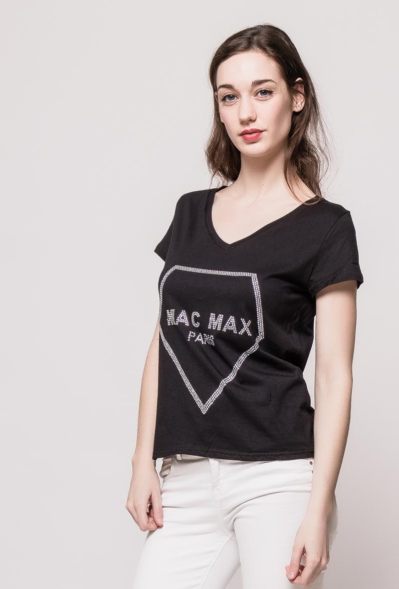 T-Shirt à manches courtes MACMAX col V noir