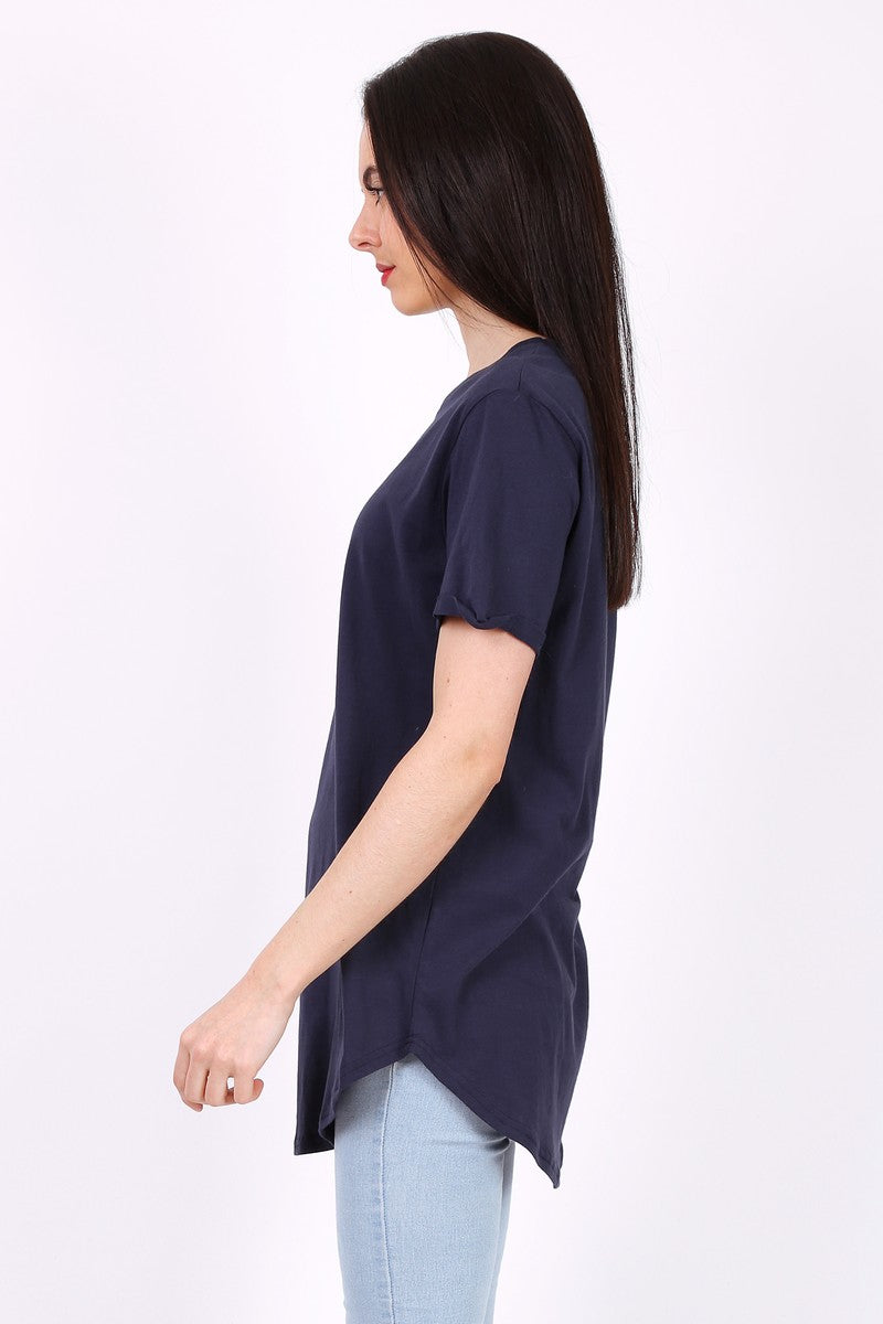 T-Shirt uni à manches courtes MACMAX col rond bleu
